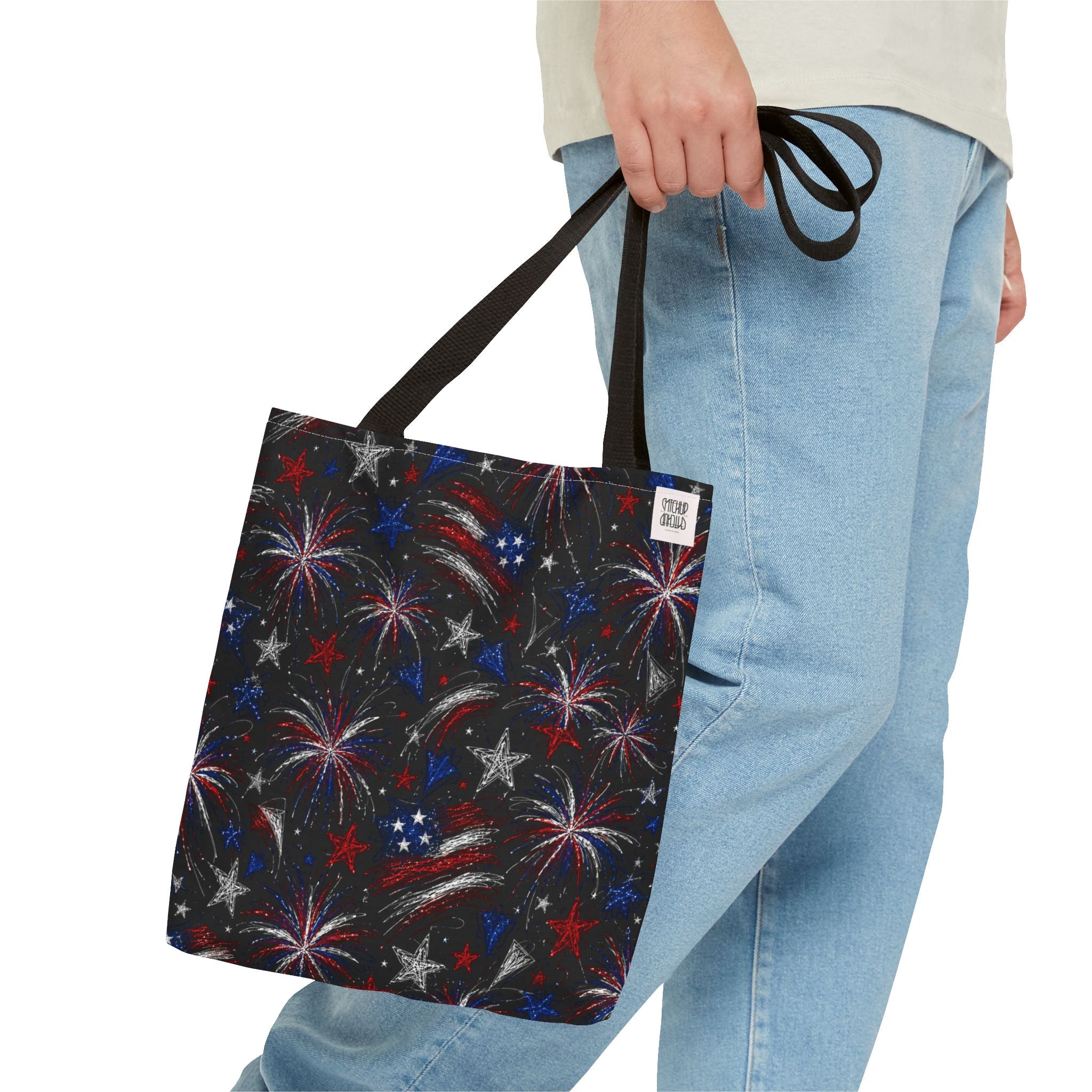Fireworks Pattern - 4th of July - All Over Print Tote Bag - Black