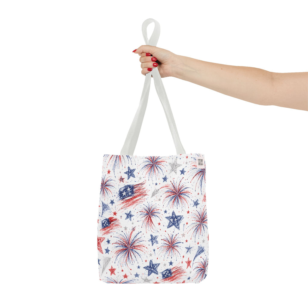 Fireworks Pattern - 4th of July - All Over Print Tote Bag - White