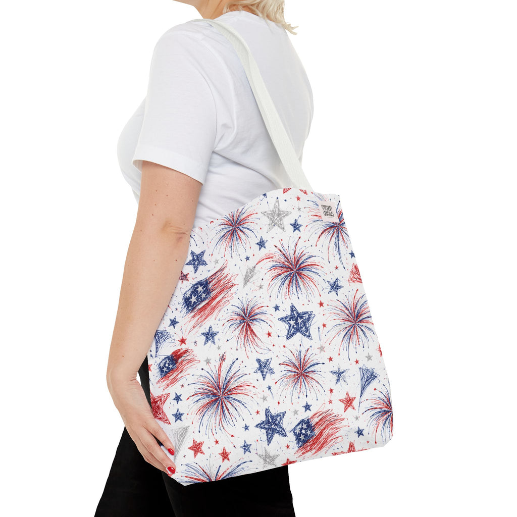 Fireworks Pattern - 4th of July - All Over Print Tote Bag - White