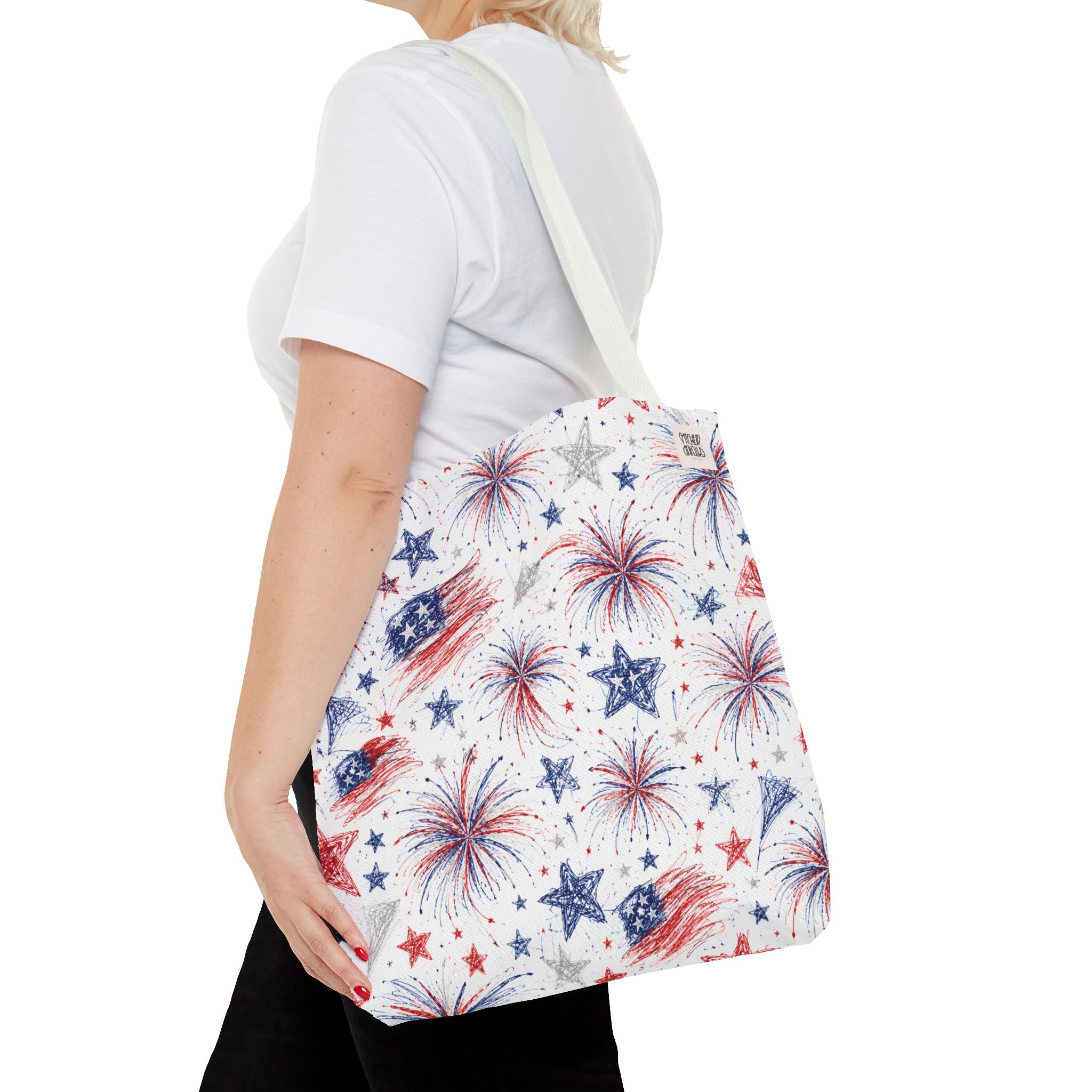 Fireworks Pattern - 4th of July - All Over Print Tote Bag - White