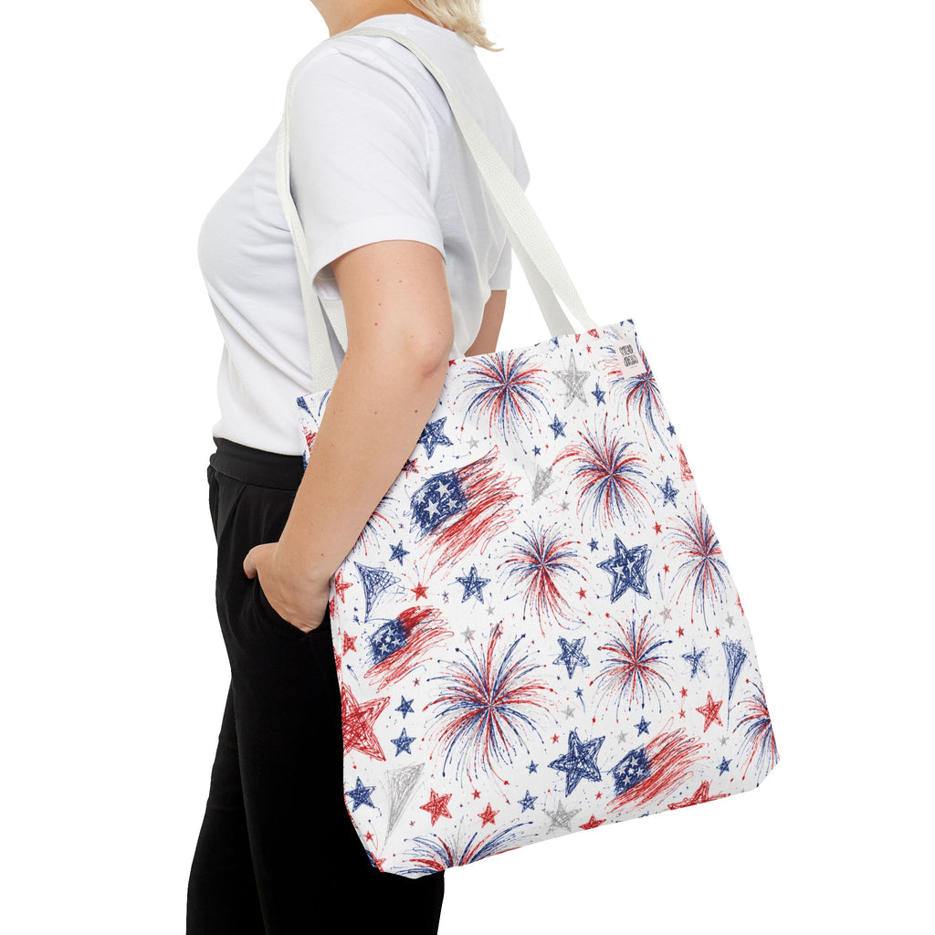 Fireworks Pattern - 4th of July - All Over Print Tote Bag - White