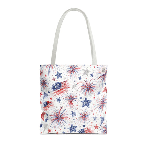 Fireworks Pattern - 4th of July - All Over Print Tote Bag - White