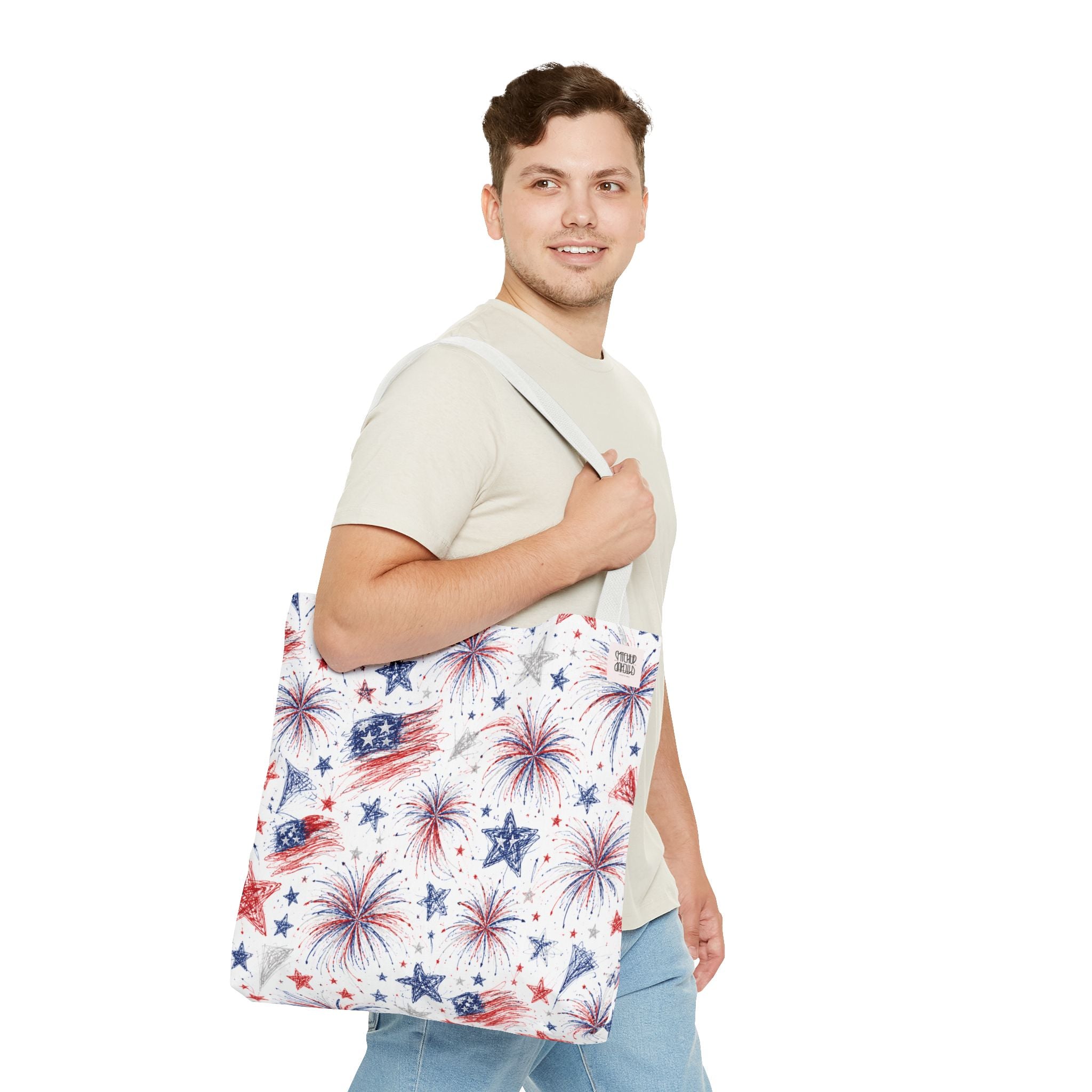 Fireworks Pattern - 4th of July - All Over Print Tote Bag - White