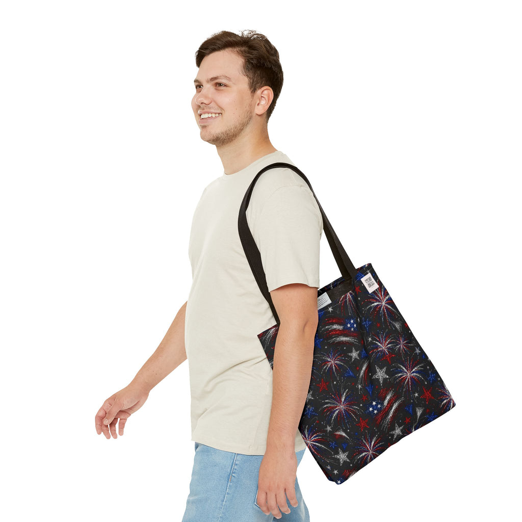 Fireworks Pattern - 4th of July - All Over Print Tote Bag - Black