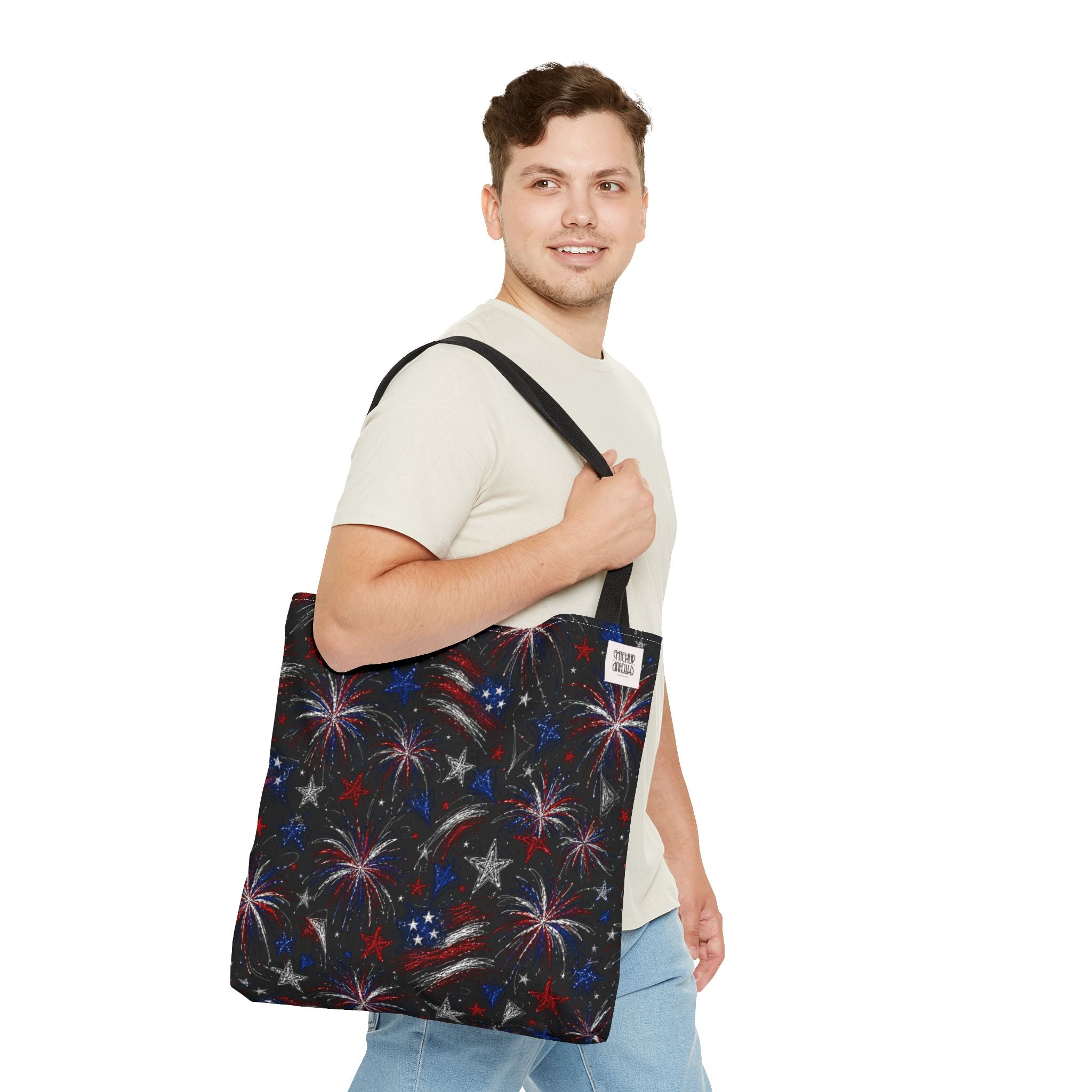 Fireworks Pattern - 4th of July - All Over Print Tote Bag - Black