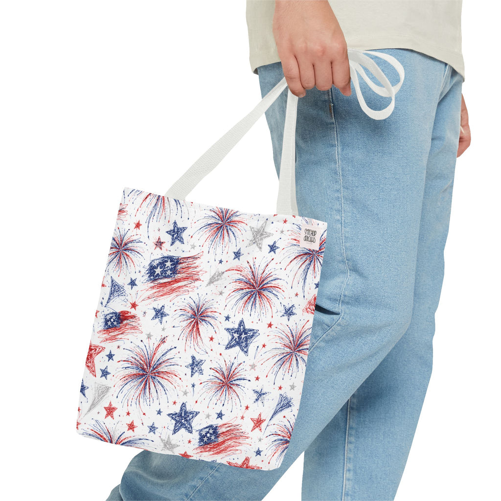 Fireworks Pattern - 4th of July - All Over Print Tote Bag - White