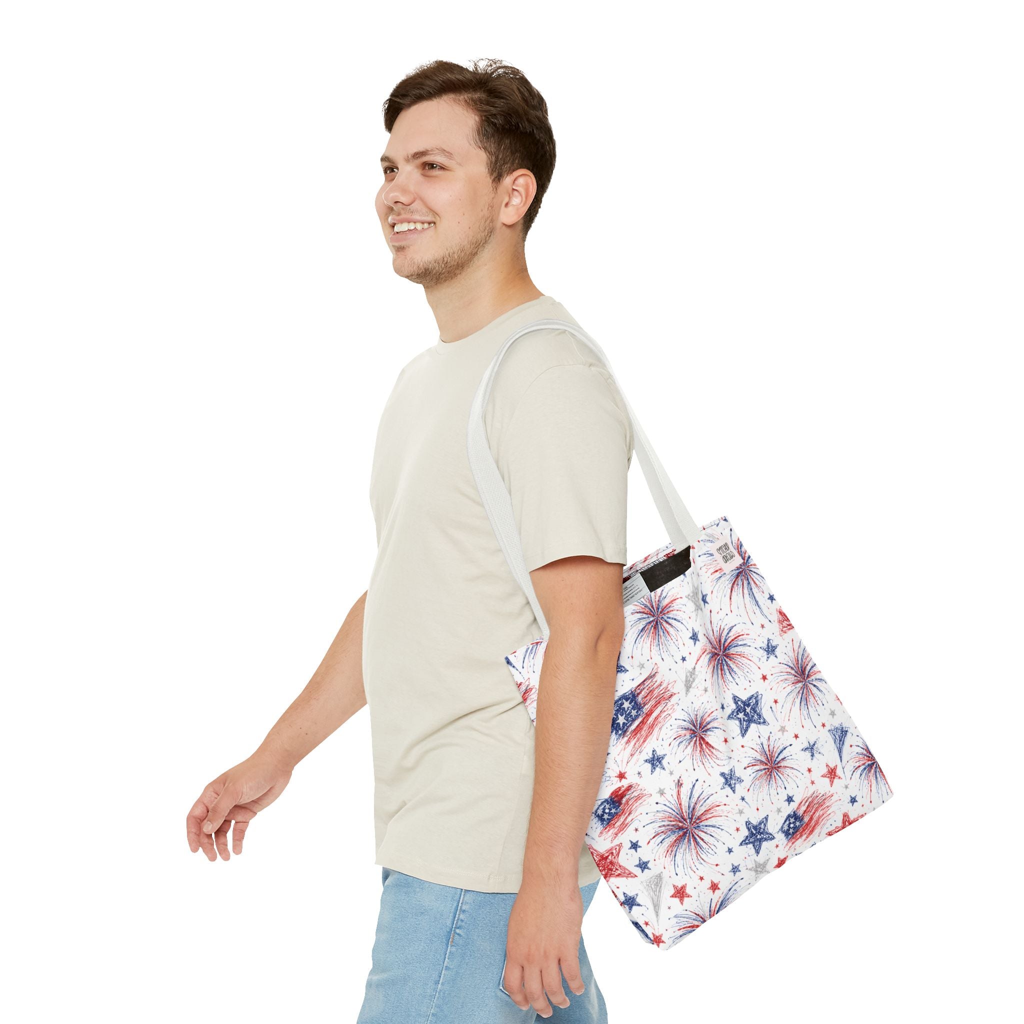 Fireworks Pattern - 4th of July - All Over Print Tote Bag - White