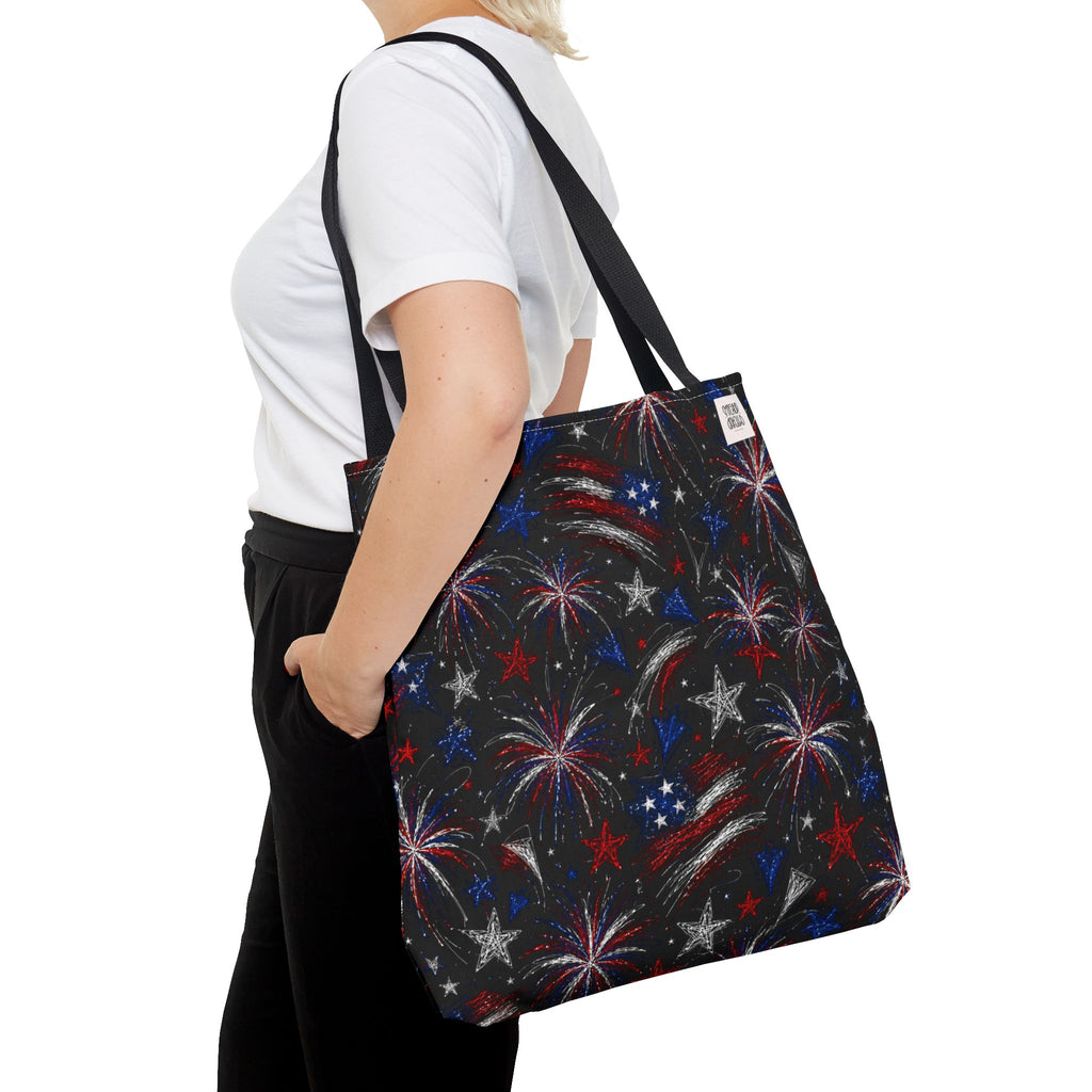 Fireworks Pattern - 4th of July - All Over Print Tote Bag - Black