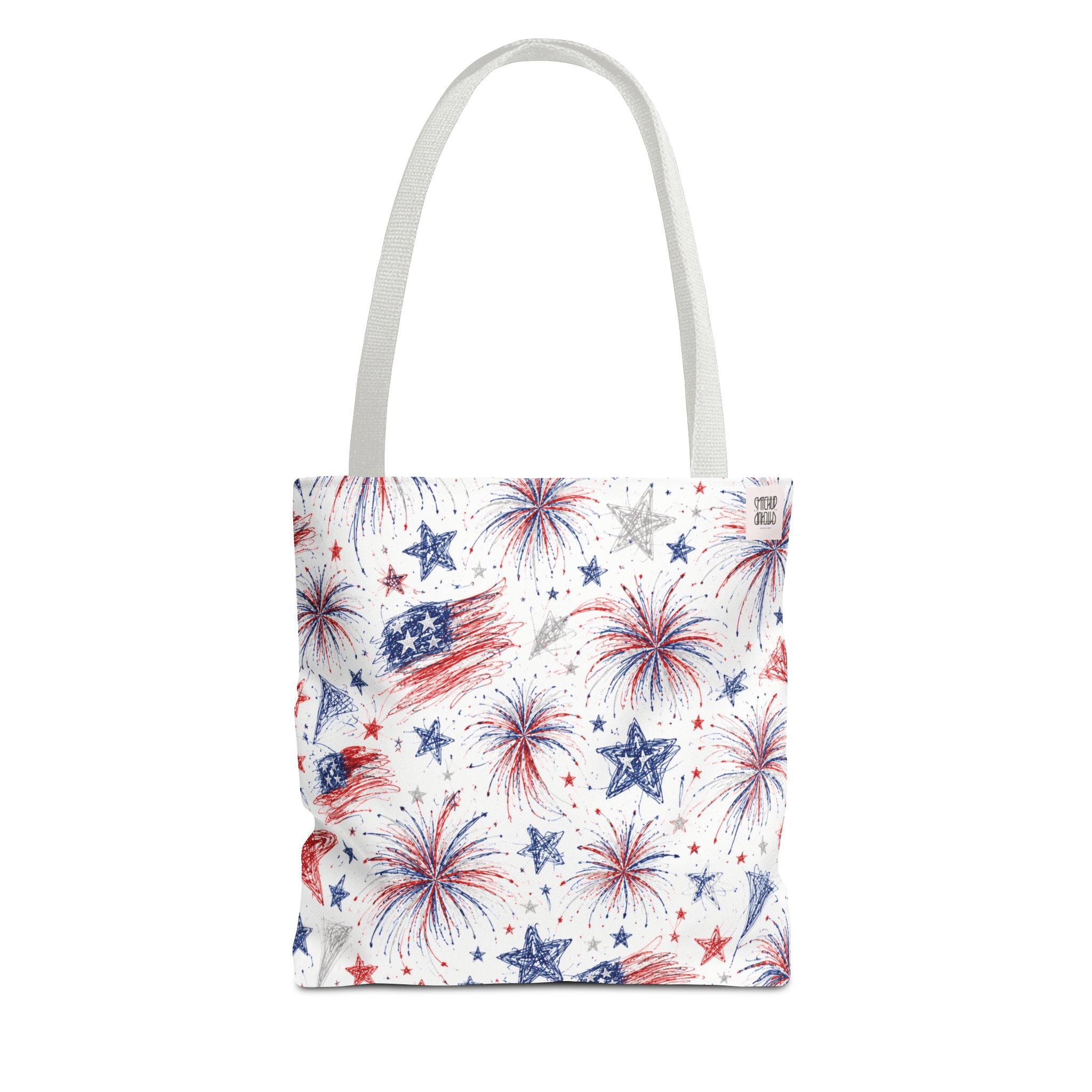 Fireworks Pattern - 4th of July - All Over Print Tote Bag - White